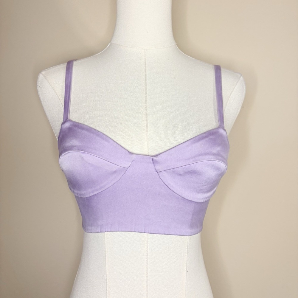 La Perla Smocked Bustier Crop Top Silk Bra 32B Lavender Purple Made In Italy